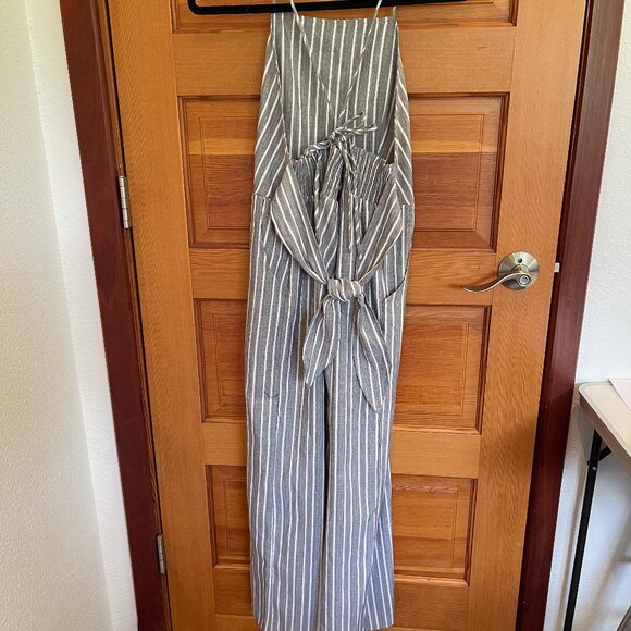PRICED TO SELL - See Description for details — Black & White Striped Jumpsuit - Picture 3 of 12